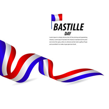 Happy Bastille Day Celebration, Poster, Ribbon banner vector template design illustration