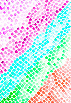 Mosaic Tiles Watercolour Diamonds and Squares Abstract Paint Multicolour  Background