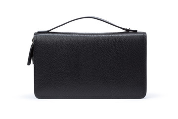 Men's black leather wallet isolated on white background