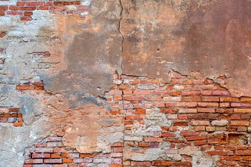 Structure of the old destroyed wall for a vintage background closeup.