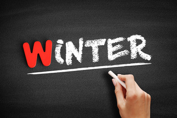 Winter text on blackboard, concept background