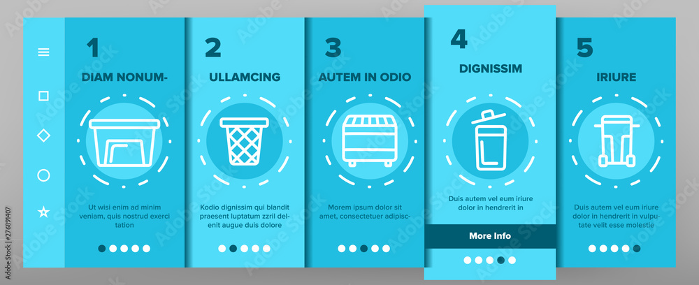 Poster dumpster, garbage container onboarding mobile app page screen vector. dumpster, trash illustrations.