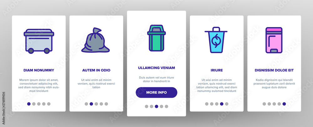 Poster dumpster, garbage container onboarding mobile app page screen vector. dumpster, trash illustrations.