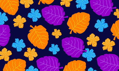 Flower and Leaves pattern in dark background