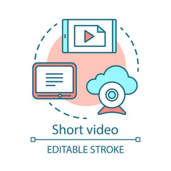 Short video concept icon. Awareness content idea thin line illustration. Digital marketing. Visual media. Broadcasting, player, blogging, streaming. Vector isolated outline drawing. Editable stroke