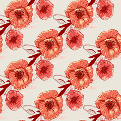 Wildflowers pattern handcrafted artsy poppy surface design