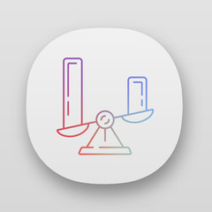 Comparison diagram app icon. UI/UX user interface. Cluster diagram. Contrast objects representation. Visual comparison. Histogram on scales. Web or mobile applications. Vector isolated illustrations