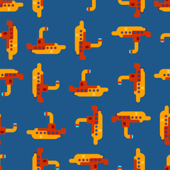 Submarine cartoon pattern seamless. Ship for underwater diving background . Vector texture