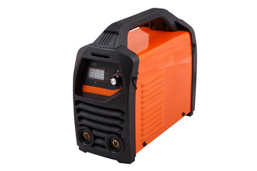 The invertor welding machine for MMA type welding. Orange color isolated on white background