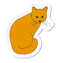 Vector illustration, sticker of ginger cat in flat cartoon style isolated on white background