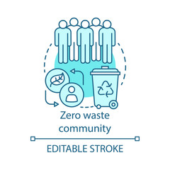 Zero waste lifestyle community and eco, friendly living society concept icon. Environmental issues and communication idea thin line illustration. Vector isolated outline drawing. Editable stroke