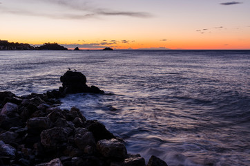 Beautiful Sunrise on the beaches of Almuñecar, core of the Costa Tropical (Granada) Spain