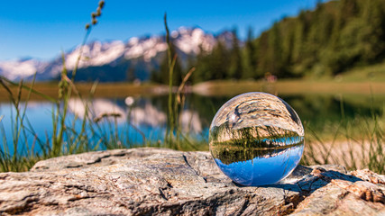 Crystal ball alpine landscape shot at Rauris, Salzburg, Austria