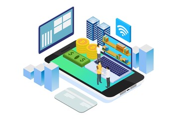 Modern Isometric Smart Financial Technology Illustration, Suitable for Diagrams, Infographics, Book Illustration, Game Asset, And Other Graphic Related Assets
