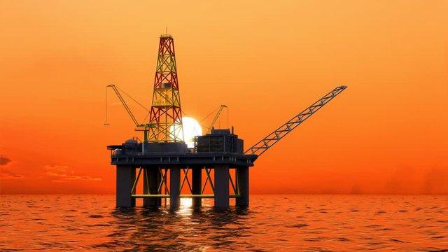 Oil drilling rig at sunset. Timelapse
