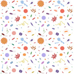 Background with different types of bacteria and viruses on white background. Simple colorfull bacterias pattern for your design. 