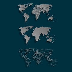 Set vector World Map .paper Cut Style.