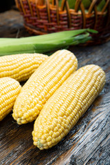 sweet corn on wooden background