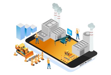 Modern Isometric Smart Factory Manufacturing Facilities Illustration, Suitable for Diagrams, Infographics, Book Illustration, Game Asset, And Other Graphic Related Assets