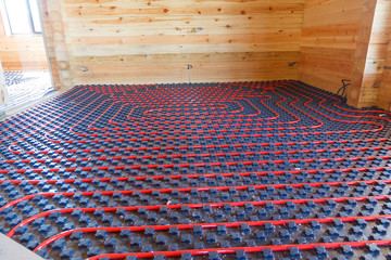 Underfloor surface heating pipes. Low temperature heating concept