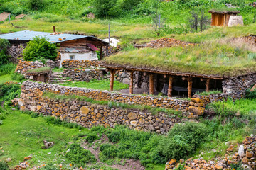 Small rural hut made of stone in the mountains
