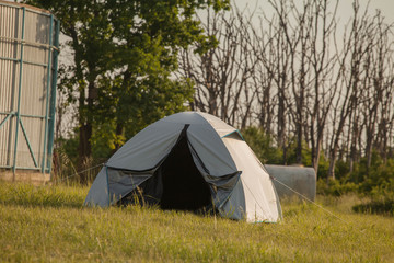 Camping tents on the lawn, a relaxing time with nature.