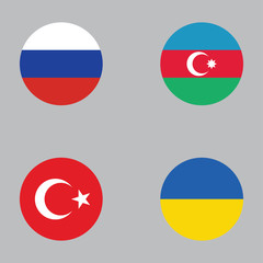 Round button national flag of Russia, Azerbaijan, Turkey, Ukraine Country europe flag icon