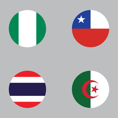 Round button national flag of Nigeria, Chile, Thailand, Algeria Country flag icon