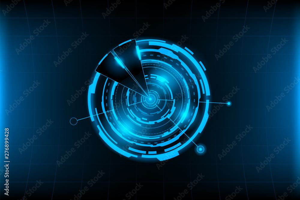 Fototapete abstract circle connection futuristic with flare light on grid background.future concept.vector and 
