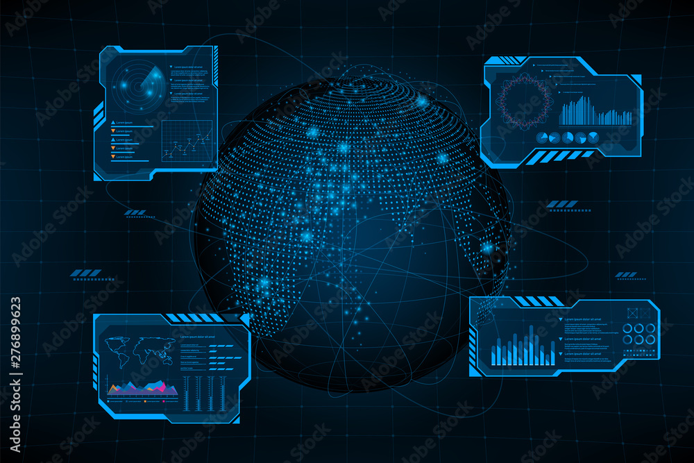 Poster futuristic earth globe with dashboard.future theme concept background.data dashboard,graph,panel dig