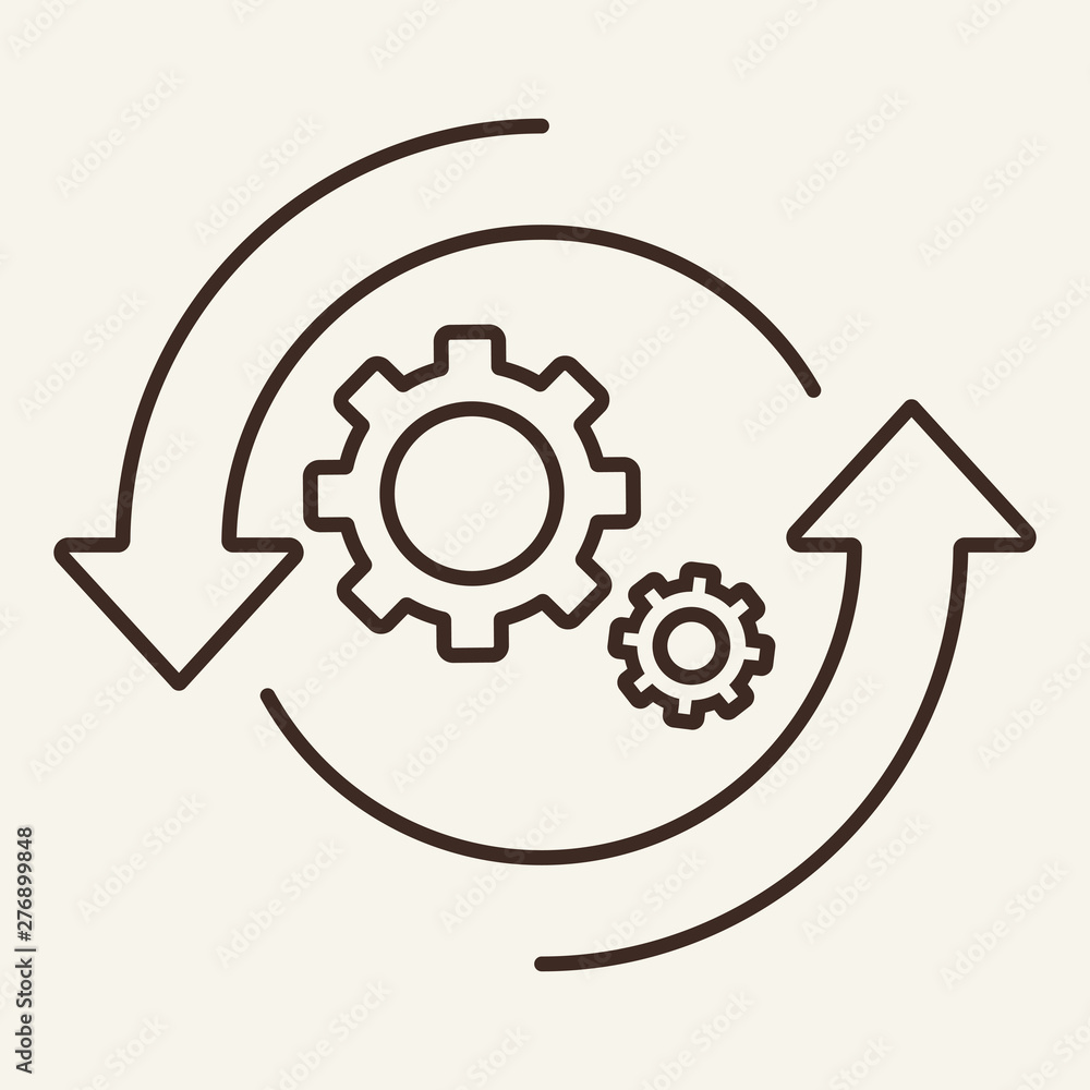 Poster update line icon. gears in circle arrows, rotating. technology concept. vector illustration can be u