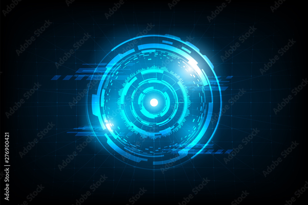 Fototapete abstract circle connection futuristic with flare light on grid background.future concept.vector and 