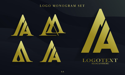 Obraz premium luxury logo monogram set gold gradient with luxury black backgound