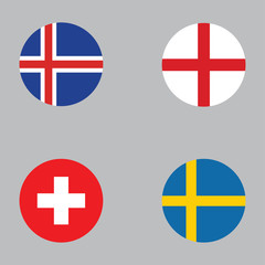 Fototapeta premium Round button national flag of England, Sweden, Switzerland, Iceland Country europe flag icon