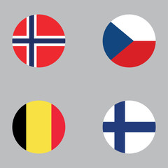 Naklejka premium Round button national flag of Norway, Czech Republic, Belgium, Finland Country europe flag icon