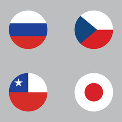 Obraz premium Round button national flag of Russia, Czech Republic, Chile, Japan Country flag icon