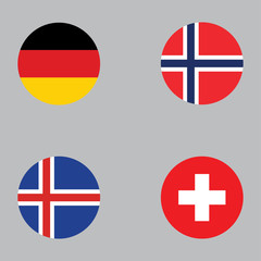 Round button national flag of Germany, Norway, Iceland, Switzerland Country europe flag icon