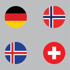 Obraz premium Round button national flag of Germany, Norway, Iceland, Switzerland Country europe flag icon