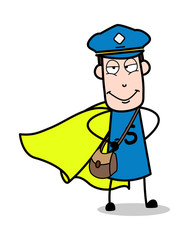 Super Hero Postman - Retro Postman Cartoon Courier Guy Vector Illustration