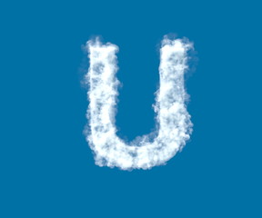 Cloud creative font, white cloudy letter U isolated on the blue sky background - 3D illustration of symbols