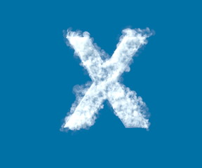 Cloud design font, white cloudy letter X isolated on the blue sky background - 3D illustration of symbols