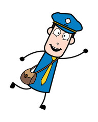 Flying Pose - Retro Postman Cartoon Courier Guy Vector Illustration
