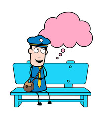 Sitting and Making a Plan - Retro Postman Cartoon Courier Guy Vector Illustration