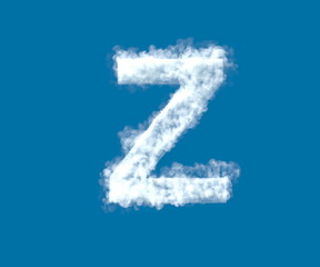 Cloud creative font, white cloudy letter Z isolated on the blue sky background - 3D illustration of symbols