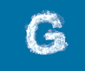 letter G made of light white cloud on blue sky background, cloudy alphabet - 3D illustration of symbols