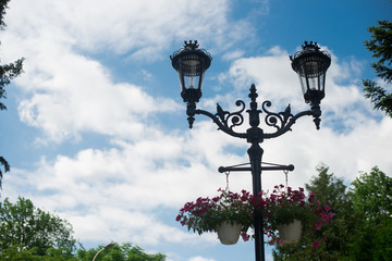 lamp on the street. pillars with lighting.