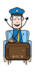 Watching Television and Enjoying - Retro Postman Cartoon Courier Guy Vector Illustration