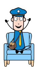 Raising Hands - Retro Postman Cartoon Courier Guy Vector Illustration