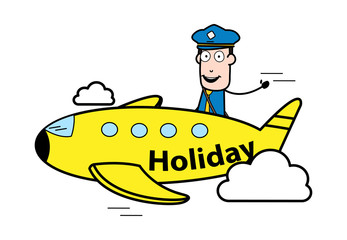 Going for Holiday in Plane - Retro Postman Cartoon Courier Guy Vector Illustration