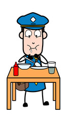 Having Dinner - Retro Postman Cartoon Courier Guy Vector Illustration